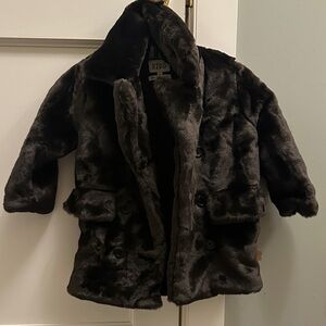 Kids Cozy Faux Fur Pea Coat - Black